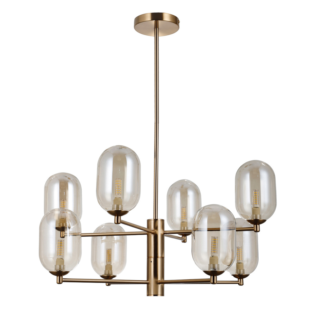 Pendelleuchte Italux Perano Amber Brown Glas Stahl 8-flammig PND-4215-8-HBR