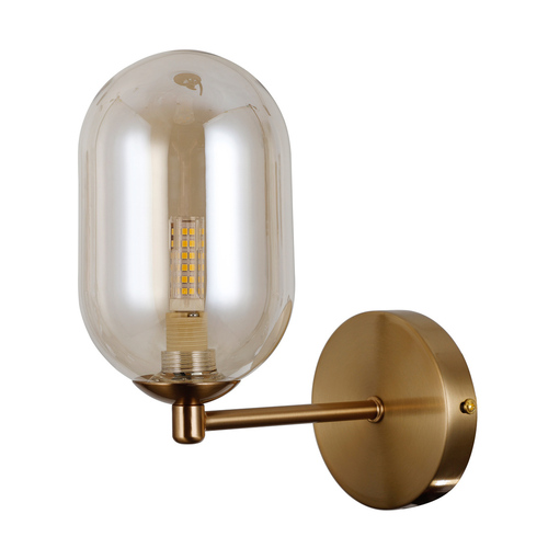 Check Italux Brown Amber Glass Steel Wall Sconce WL-4215-1-HBR
