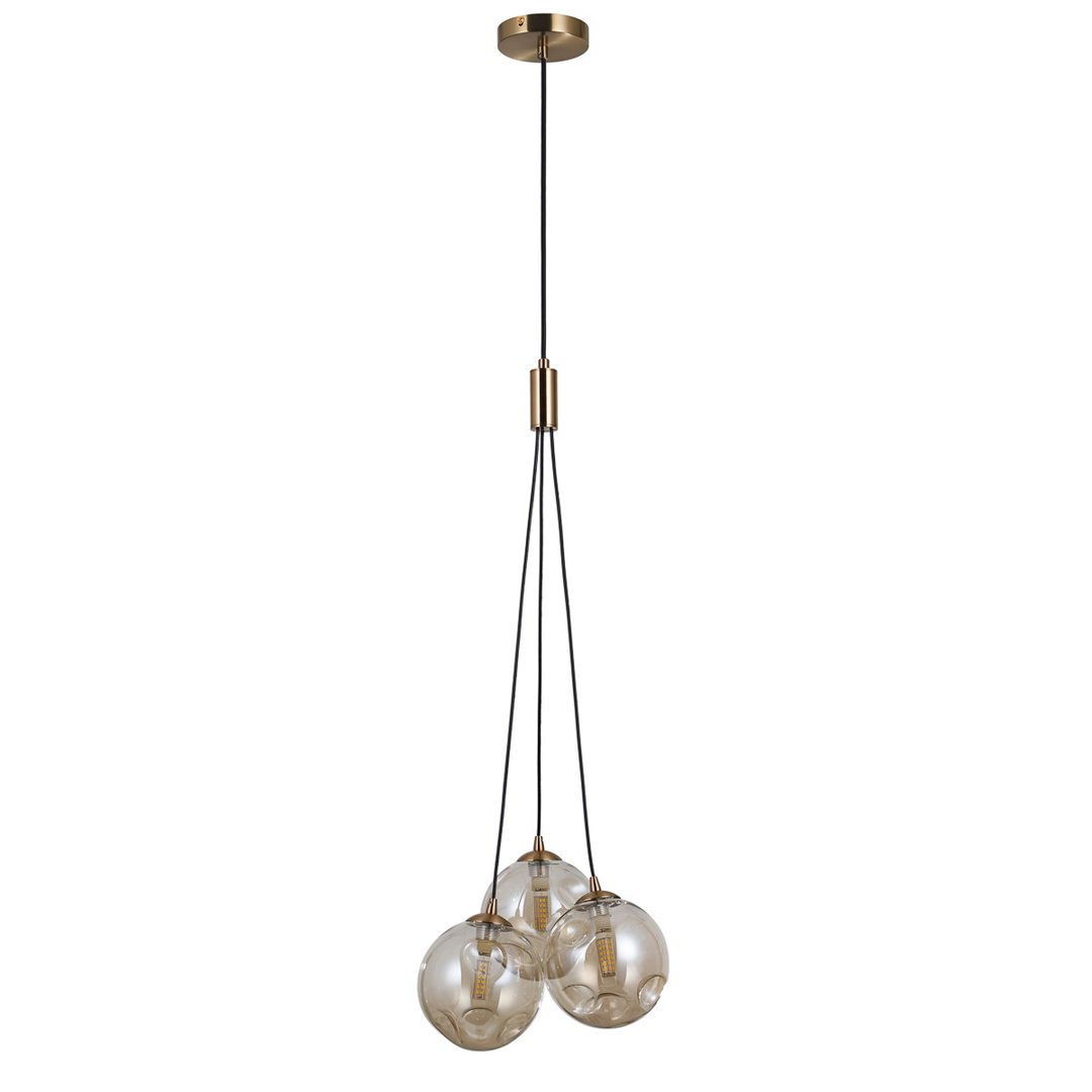 Pendant Lamp Italux Amber Brass Glass 3-Light 30 cm PND-54456-3-HB-AMB