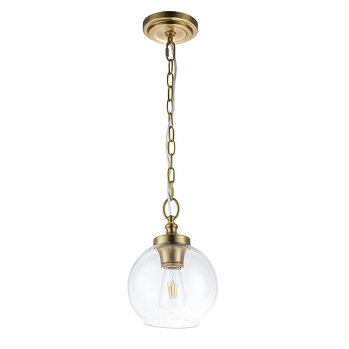 Check Tabby mini pendant - clear glass globe, 1 light - burnished brass Elstead