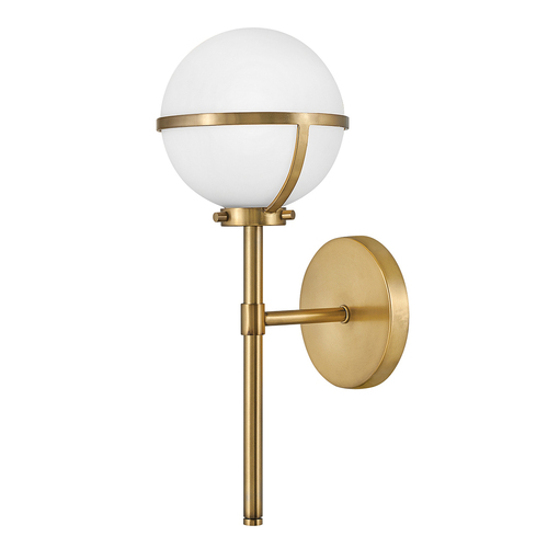 Check Hollis bathroom wall light 1xE14, opal glass, heritage brass, IP44, 40.3 cm, Elstead / Hinkley
