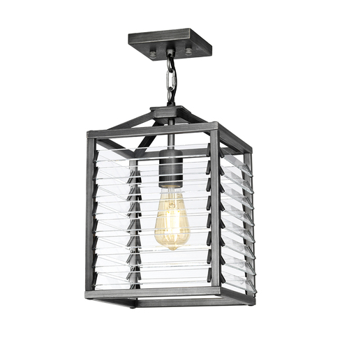 Check Louvre Pendant Light - 1 light - Painted Gunmetal, glass louvres Elstead