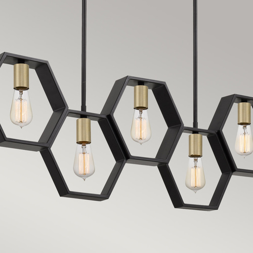 Check Bismarck Linear Pendant - 5 light sources - Earth Black Elstead