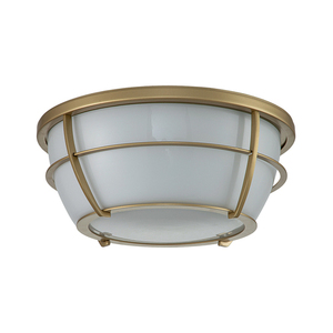 Chance bathroom flush ceiling light 2xE27 IP44 ø32.7 cm, painted brass and opal glass, Quintiesse / Elstead small 1