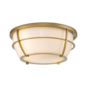 Chance bathroom flush ceiling light 2xE27 IP44 ø32.7 cm, painted brass and opal glass, Quintiesse / Elstead small 0