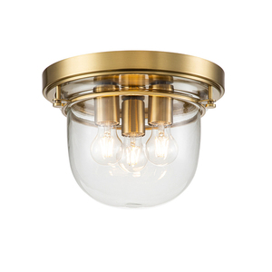Elstead Whistling Bathroom Flush Ceiling Light, 3 × E27, Brushed Brass small 0