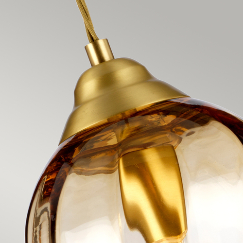 Check Tiber 1 Light Pendant - Brushed Brass, Amber Glass Elstead