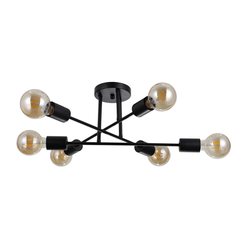 Check Ceiling Light Italux Loft Black Steel 6xE27 Ø54 cm PND-4052-6-BL