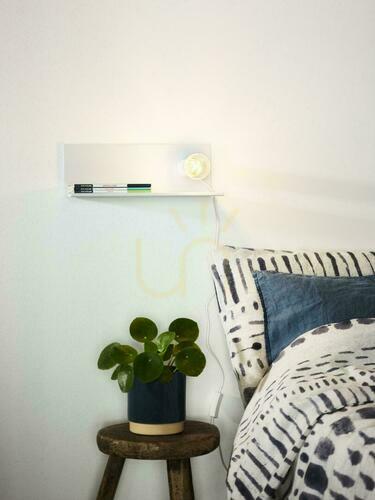 Check Lucide SEBO white metal wall lamp with shelf E27 35 cm 06218/01/31