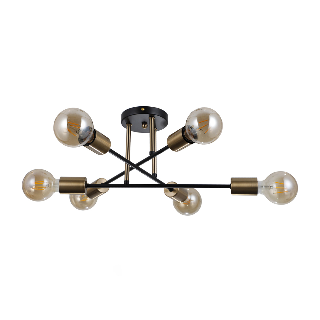 Italux Black Steel 6-Light E27 Hanging Ceiling Lamp PND-4052-6-BL-HBR