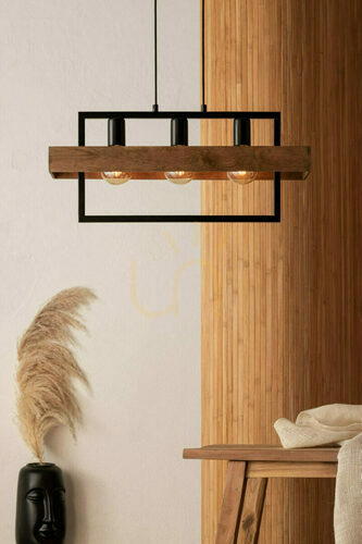 Check Sigma Robin 3 Black Wooden Pendant Light E27 3-Light 32217