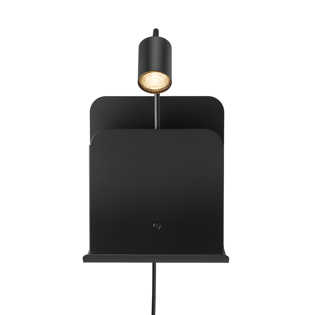 View Wall lamp with shelf + 2 USB ports Roomi black Nordlux Wall lamp with shelf + 2 USB ports Roomi black Nordlux