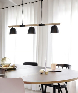 Nordlux Theo 3-Rail Pendant Light, Black with Wooden Rail, 3 × GU10 max. 25 W small 1