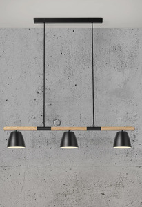 Nordlux Theo 3-Rail Pendant Light, Black with Wooden Rail, 3 × GU10 max. 25 W small 2