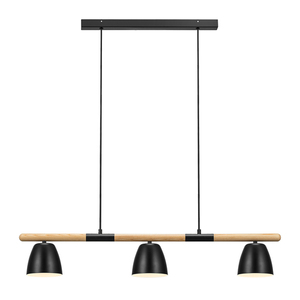 Nordlux Theo 3-Rail Pendant Light, Black with Wooden Rail, 3 × GU10 max. 25 W small 0