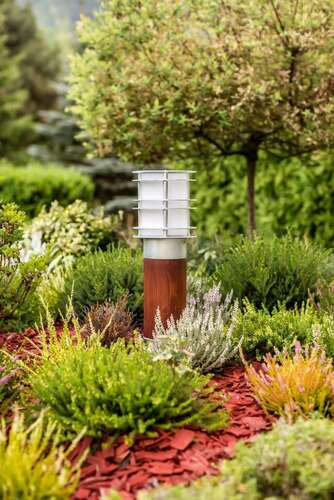 Check Light post Stockholm 1433 black+wood 9005 49cm E27 Norlys
