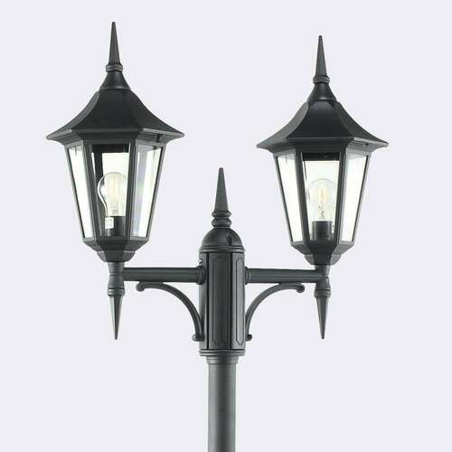 Check Norlys Modena 302BL garden lamp post, two E27 lanterns, height 184–272 cm, black RAL 9005