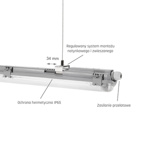 Limea Led Tube Slim Hermetic G13 1x150 250 V Ip65 1610x65x63 Mm Gray small 6