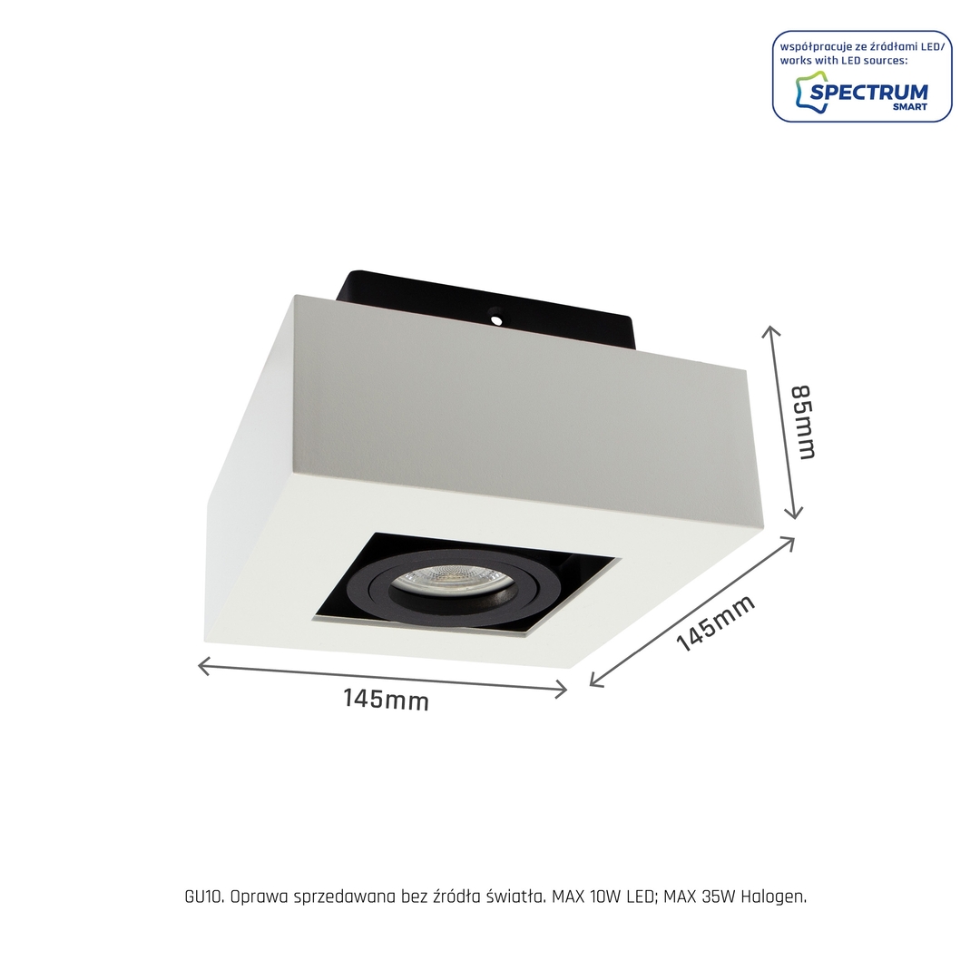 Preview Mirora Gu10 Surface Mounted Gu10 250 V Ip20 145 X145 X85mm White Black Square Movable Mirora Gu10 Surface Mounted Gu10 250 V Ip20 145 X145 X85mm White Black Square Movable