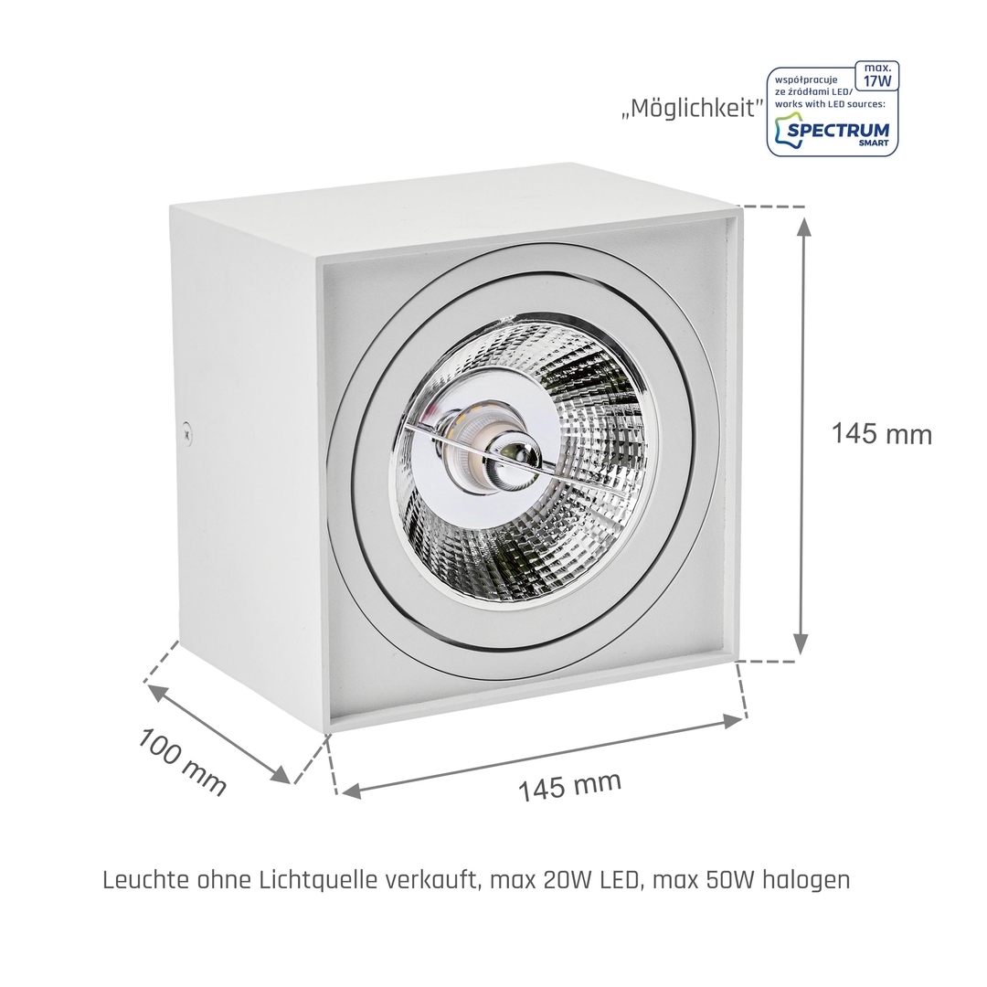 View Chloe Ar111 Surface Mounted Gu10 250 V Ip20 145x145x100 White Square Movable Chloe Ar111 Surface Mounted Gu10 250 V Ip20 145x145x100 White Square Movable