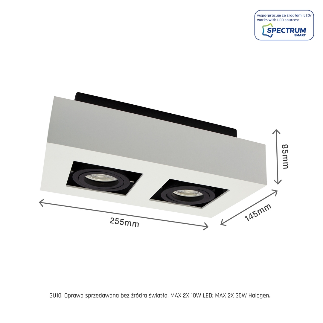 Preview Mirora Gu10 X2 Surface Mounted Gu10 250 V Ip20 255 X145 X85 Mm White Black Rectangular Movable Mirora Gu10 X2 Surface Mounted Gu10 250 V Ip20 255 X145 X85 Mm White Black Rectangular Movable