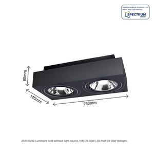 Mirora Ar111 X2 Surface Mounted Gu10 250 V Ip20 293 X145 X 85mm Black Rectangular Movable small 6