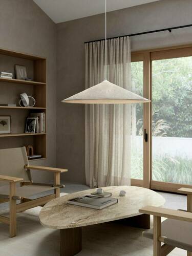 Check DFTP Hill 85 pendant light, white, Tyvek, 3 × E27