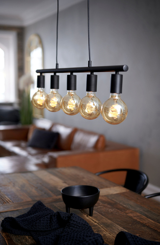Check PACO Nordlux E27 5x25W Metal Pendant Lamp Black