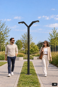 NORLYS TRYSIL 1011BL Pole Luminaire, 263 cm, Twin LED Head 16.3 W 4000 K, DALI2/NightDim, IP65, Black small 1