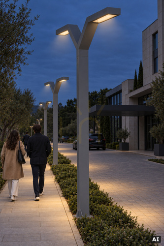 Check Lighting column Norlys Trysil 1036AL double-arm light grey RAL 9006 LED 34 W 3000 K 400 cm