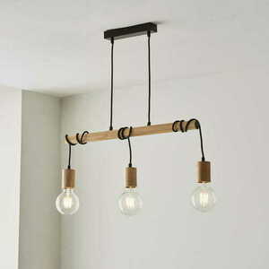 Endon Sven Black 3-Light Pendant Lamp Steel Wood E27 101678 small 1