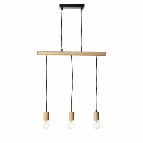 Check Endon Sven Black 3-Light Pendant Lamp Steel Wood E27 101678