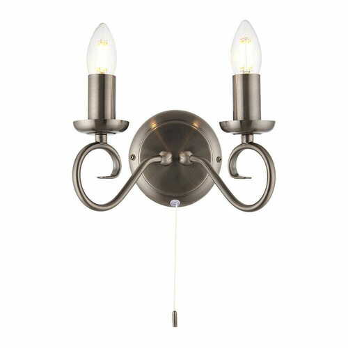 Check Endon Trafford 2 Light Silver Metal Classic Wall Light E14 Dimmable