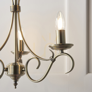 Endon Bernice 3 × E14 chandelier, antique brass finish, 39 cm, 2030-3AN small 10