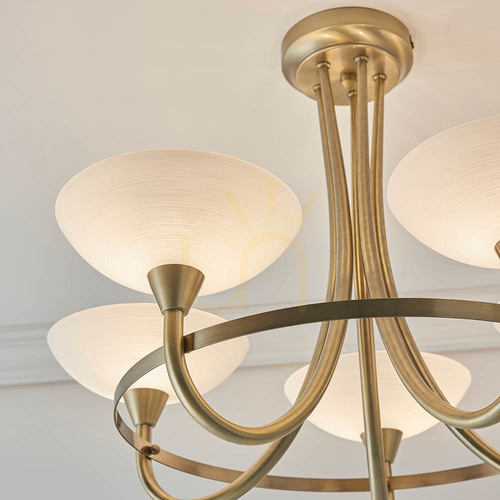 Check Endon Cagney CAGNEY-5AB 5-Light G9 Ceiling Light, Antique Brass Finish and White Glass
