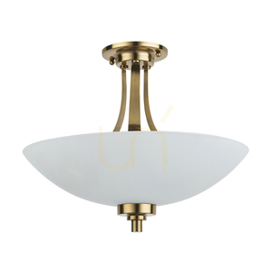 Endon Welles Semi-Flush Ceiling Light, 3×E27, Antique Brass and White Glass, 41 cm small 10