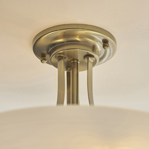 Endon Welles Semi-Flush Ceiling Light, 3×E27, Antique Brass and White Glass, 41 cm small 9