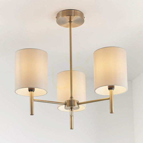Check Endon Brio BRIO-3AB 3-Light E14 Antique Brass Ceiling Light with Cream Shades Ø50 cm