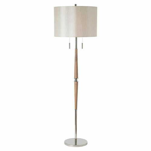 Check Endon Altesse 2-Light Wood Fabric Floor Lamp Beige Chrome 171cm