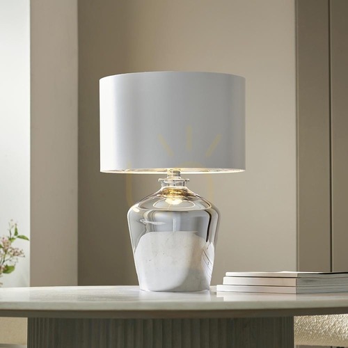 Check Endon Waldorf 61198 table lamp – chrome, ivory shade, 47 cm