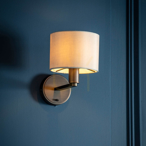 Check Endon Daley 73018 E14 Wall Light – Dark Antique Bronze, Cream Fabric Shade
