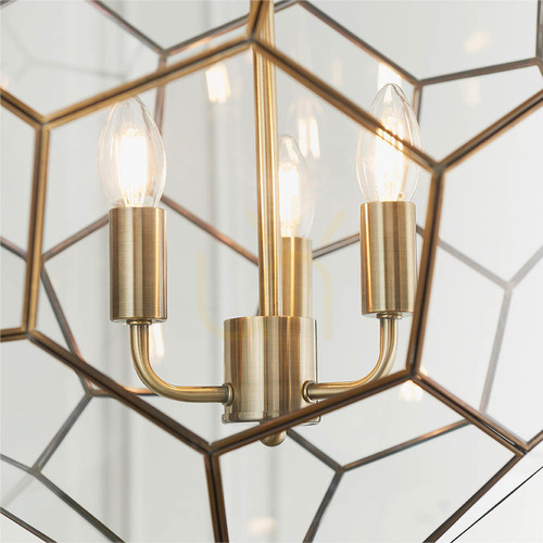Check Endon Miele 73560 3-light pendant, antique brass and clear glass, Ø 47 cm