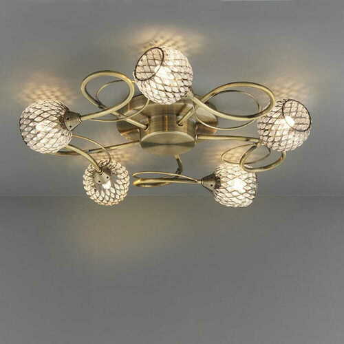 Check Endon Aherne Brass Glass 5-Light Ceiling Light 73757