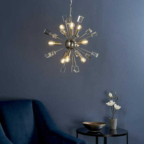 Check Endon Miro 9-Light Pendant Lamp Nickel Crystal 50cm SKU 81917
