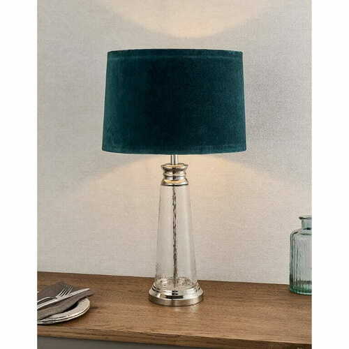 Check Endon Winslet 90545 table lamp, glass and nickel, teal shade, E27, 61 cm