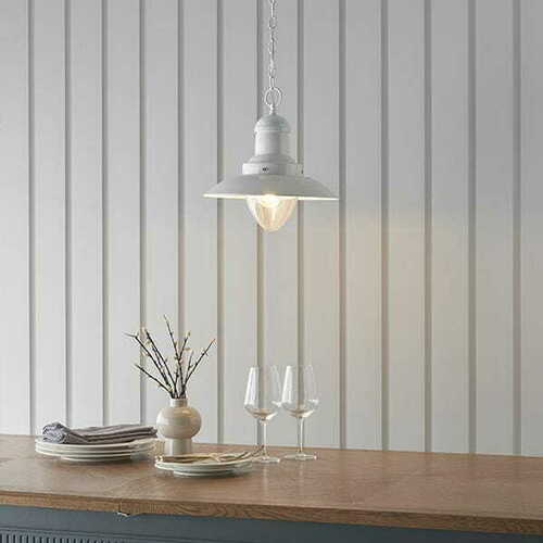 Check Endon Polperro Beige Glass Steel Vintage Pendant Light 33 cm 94371