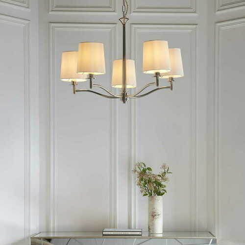 Check Endon Ortona 5 Light Nickel White Pendant Light 95826