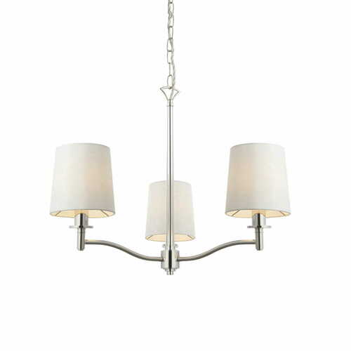 Check Endon Ortona 3-Light Nickel White Fabric Pendant Light 62cm
