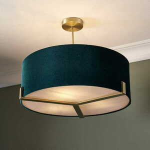 Hayfield 3-Light Brass Green Fabric Pendant Light Endon 95839 small 1