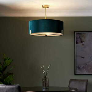 Hayfield 3-Light Brass Green Fabric Pendant Light Endon 95839 small 2